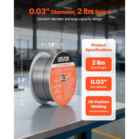 VEVOR Flux Core MIG Welding Wire, E308LFC-O 0.8mm 0.9kg, Gasless Stainless Steel Welding Wire with Low Spatter for All Position 