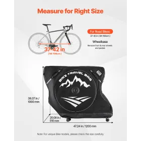 VEVOR Bike Travel Bag, Road Bike Bag Road Bicycle Storage Carry with TSA Lock & Dual Zipper, Black Bicycle Case Wheelbase 94-106