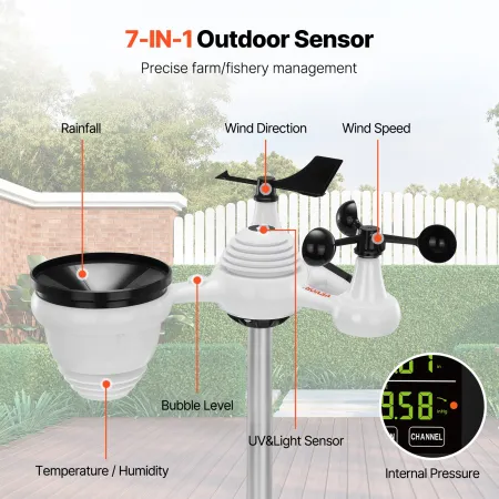 7-i-1 Wireless Weather Station, 7,5 i stor farvedisplay