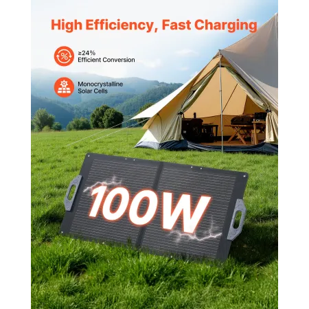 100W Foldable Solar Panel, 24% High-Efficiency Portable Monocrystalline Solar Panel Charger with MC4 Output, USB-A, Type-C & DC 