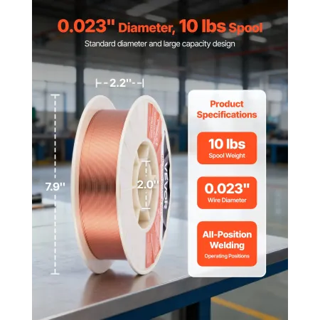 VEVOR Solid MIG Welding Wire, ER70S-6 0.6mm 4.5kg, Low Spatter Mild Steel Welding Wire with High Deoxidizers for All-Position Ga