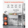 VEVOR 3 Compartment Sink, 18-Gauge 304 Stainless Steel, 254x356x254 mm Bowl Size, 3 Bay Commercial Kitchen Prep & Utility Sink w