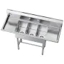 VEVOR 3 Compartment Sink, 18-Gauge 304 Stainless Steel, 254x356x254 mm Bowl Size, 3 Bay Commercial Kitchen Prep & Utility Sink w