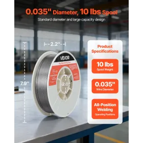 VEVOR Flux Core MIG Welding Wire, E71T-11 0.9mm 4.5kg, Gasless Mild Steel Welding Wire with Low Spatter for All Position Arc Wel