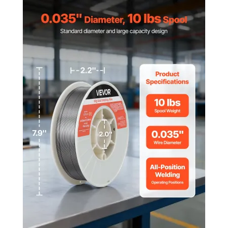 VEVOR Flux Core MIG Welding Wire, E71T-11 0.9mm 4.5kg, Gasless Mild Steel Welding Wire with Low Spatter for All Position Arc Wel