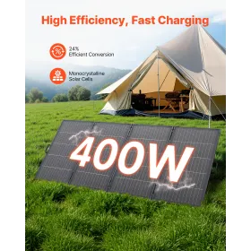 VEVOR 400W foldbart solpanel med ramme, 16BB N-type monokrystallinsk solpaneloplader 24 % effektivitet, IP67 vandtæt med