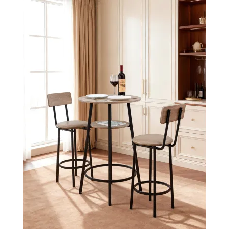 VEVOR Bar Table, 3PCS 596.9mm Bars Tables Set, Bar Tables and Chair Set with Rounded Corner Design, Round Pub Table with Two Sto