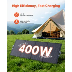 400W Foldable Solar Panel, 24% High-Efficiency Portable Monocrystalline Solar Panel Charger with MC4 Output & 10-in-1 DC Adapter