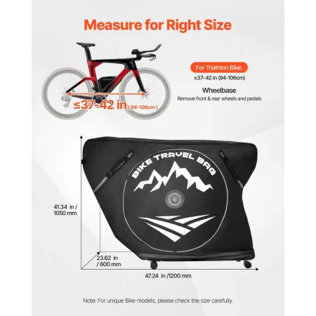 VEVOR Triathlon Bike Travel Bag, Transport Bicycle Storage Carry Bag with TSA Lock & Dual Zipper, Triathlon Bicycle Case Max. Wh