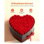 Forever Flowers, 50 Preserved Roses in a Heart Shape Box, Eternal Flowers Immortal Bouquet Birthday Present for Delivery Prime W