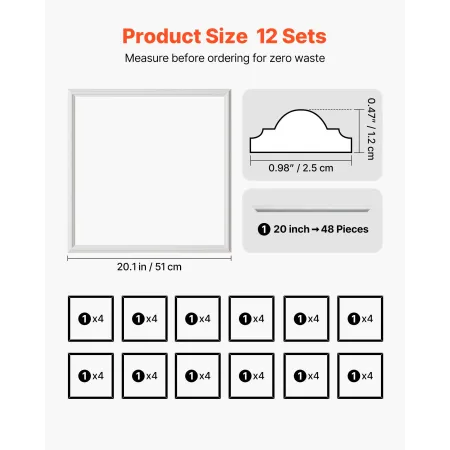 VEVOR vægliste 12 pakke, 51 x 51 cm paneler sæt, letvægts malerbar polystyren, let at installere, vandtæt ac