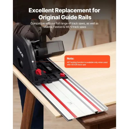 Track Saw Guide Rail, 1397 mm Cutting Range, Kit Includes 2 x 698.5 mm Aluminum Extruded Guide Rails and 1 Connector, Compatible