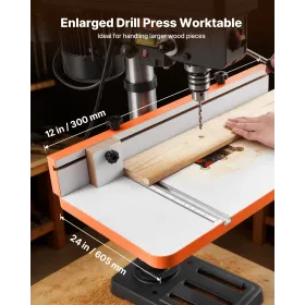 VEVOR Drill Press Table, 605 x 300 mm, Worktable with an Adjustable Fence and Stop Block, Highly Compatible T-Slots, MDF Tableto