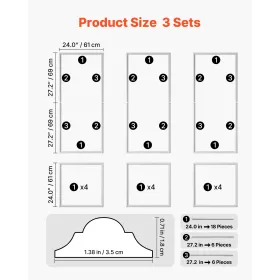 VEVOR Wall Molding 3 Pack, Wainscoting Panels Kit, Lightweight Paintable Polystyrene, Easy to Install, Waterproof Accent Wide Pr
