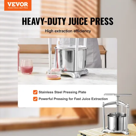 Fruit Wine Press, 1.5 Gal/5.5L, 2 Stainless Steel Barrels, Manual Juice Maker, Cider Apple Grape Tincture Vegetables Honey Olive