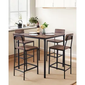 VEVOR Bar Table, 5PCS 889mm Bars Tables Set, Bar Tables and Chair Set with Rounded Edge Design, Square Pub Table with Four Stool