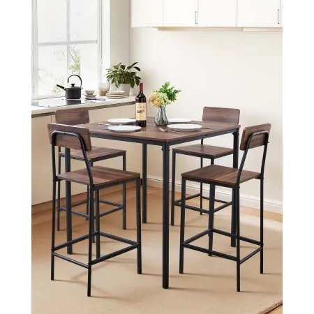 VEVOR Bar Table, 5PCS 889mm Bars Tables Set, Bar Tables and Chair Set with Rounded Edge Design, Square Pub Table with Four Stool