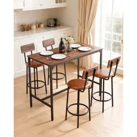 Bar Table, 5PCS 1193.8mm Bars Tables Set, Bar Tables and Chair Set with Rounded Edge Design, Rectangular Pub Table with Four Sto