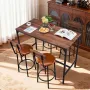 Bar Table, 5PCS 1193.8mm Bars Tables Set, Bar Tables and Chair Set with Rounded Edge Design, Rectangular Pub Table with Four Sto