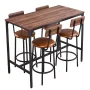 Bar Table, 5PCS 1193.8mm Bars Tables Set, Bar Tables and Chair Set with Rounded Edge Design, Rectangular Pub Table with Four Sto