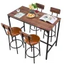 VEVOR Bar Table, 5PCS 1193.8mm Bars Tables Set, Bar Tables and Chair Set with Rounded Edge Design, Rectangular Pub Table with Fo