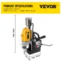 MD40 38.1 mm Electric Magnetic Drill Press Drilling Machine with 11PC HSS Cutter Set Precise Annular Cutter Kit Compact Switchab