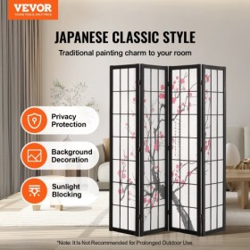 Room Divider Japanese Room Screen Divider 4 Panel for Room Separation