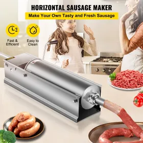 VEVOR Manual Sausage Stuffer, 7 L / 15 LBS Horizontal Sausage Machine, Dual-Speed Meat Stuffer, Made of Food-Grade 304 Stainless