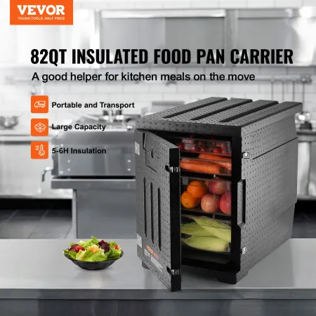 VEVOR Insulated Food Pan Carrier, 82 Qt Hot Box for Catering, LLDPE Food Box Carrier with Double Buckles, Front Loading Food War