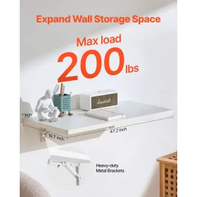 Wall Mounted Folding Table, 47.2 x 19.7 inches Wall Mount Table, Floating Desk with Iron Bracket, Fold Down Desk for Small Space