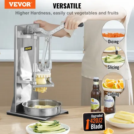 Commercial French Fry Cutter with 4 Replacement Blades, 0.64 cm and 0.95 cm Blade Easy Dicer Chopper, 6-wedge Slicer and 6-wedge
