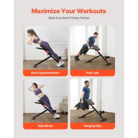 VEVOR Roman Chair Hyperextension Bench, 250 lbs Adjustable & Foldable Extension Machine, Multi-Function Exercise Equipment for G