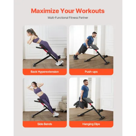 VEVOR Roman Chair Hyperextension Bench, 250 lbs Adjustable & Foldable Extension Machine, Multi-Function Exercise Equipment for G