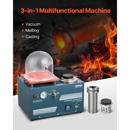 VEVOR Vacuum Investing Casting Machine with Melting Furnace, Convenient Oil Injection Port, Precision Pressure Gauge, All-in-One