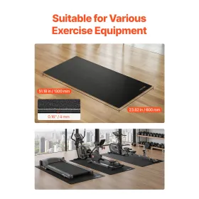 VEVOR Treadmill Mat for Carpet Floor, 600 x 1300 x 4 mm Exercise Equipment Mat for Elliptical and Walking Pad, High Density PVC 