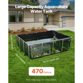 VEVOR Canvas Fish Pond, 470 Gal Above Ground Fish Pond, PVC Koi Tank with Clear Viewing Panel, Rectangular Goldfish Tank with St