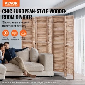 Wood Room Divider Portable Wooden Partition 6 Panel for Room Separation