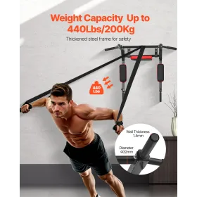 VEVOR Multifunctional Pull Up Bar, Wall Mounted Chin Up Bar Dip Station for Home Gym, Heavy Duty Steel Upper Body Workout Pull U