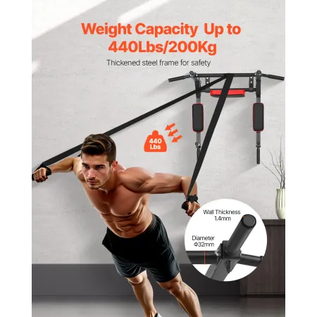 VEVOR Multifunctional Pull Up Bar, Wall Mounted Chin Up Bar Dip Station for Home Gym, Heavy Duty Steel Upper Body Workout Pull U