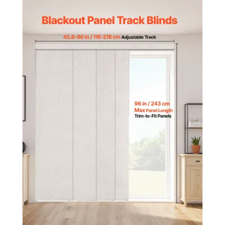 VEVOR Panel Track Blinds, Extendable Track from 116 cm to 218 cm W, Trimmable Panel Curtains Up to 243cm H, Vertical Blackout Pa