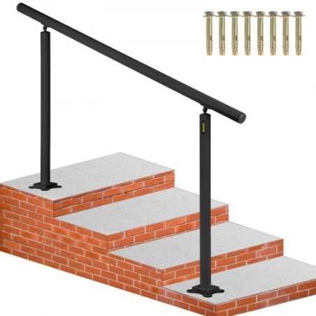 Stair Railing Kit, 5 FT Handrails for Outdoor 0-5 Steps, Adjustable Angle Black Aluminum Stair Handrail, Indoor & Outdoor
