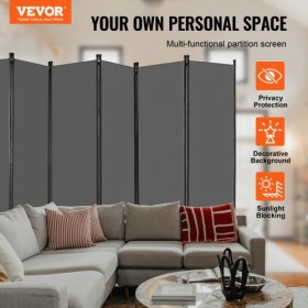 Room Divider 6 Panels Fabric Room Privacy Screen for Office Bedroom Grey
