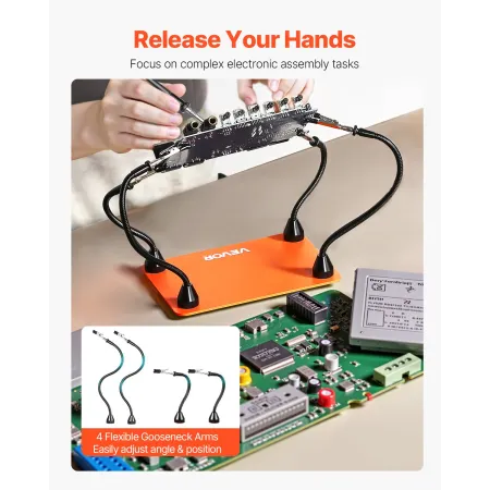 VEVOR Magnetic Helping Hands Soldering Station, 4 Flexible Arms Third Hand Tool, with Alligator Clips & Non-Slip Heavy-Duty Stee
