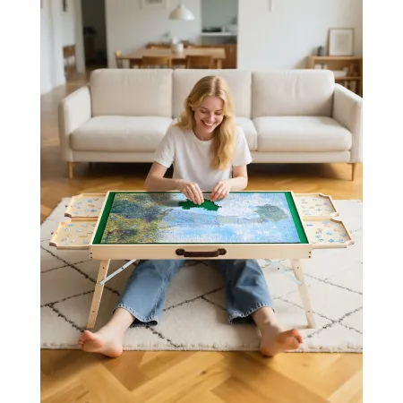 1500 stykke puslespilsbord med foldeben, 4 skuffer og låg