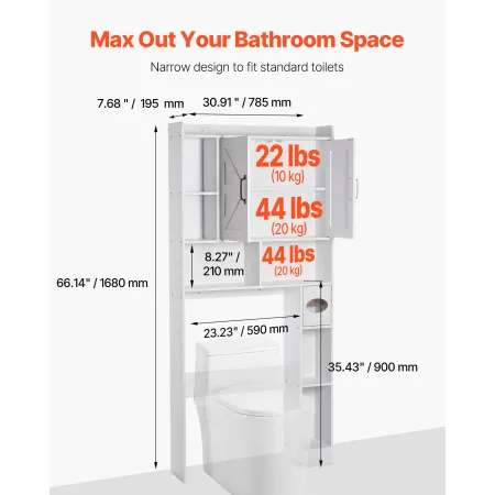 Over The Toilet Opbevaringsskab, 168 cm Højde