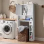 Over The Toilet Storage Cabinet, 168 cm Height Bathroom Storage Organizer with Double Door and Adjustable Shelf, Bathroom Space 