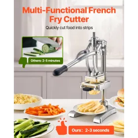 Commercial French Fry Cutter, Stainless Steel Vegetable Fruit Chopper with 3 Replacement Blades 12.7mm 9.5mm 6.4mm, and a Juicin