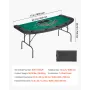 Foldable Poker Table, 7 Player 1828.8 mm Folding Casino Leisure Table with Padded Rails & Cup Holders, Semi-oval Portable Game T