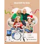 Kids Drum Set, 5-Piece 14 in / 355.6 mm Junior Drum Sets, Beginner Drums Set with Adjustable Throne and Two Pairs of Drumsticks,