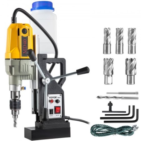 Magnetic Drill, 1100W 1.57" Boring Diameter, 2697lbf/12000N Portable Electric Mag Drill Press with 7 Bits, 580 RPM Max Speed